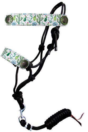 Showman Cactus print cowboy knot rope halter with leather nose